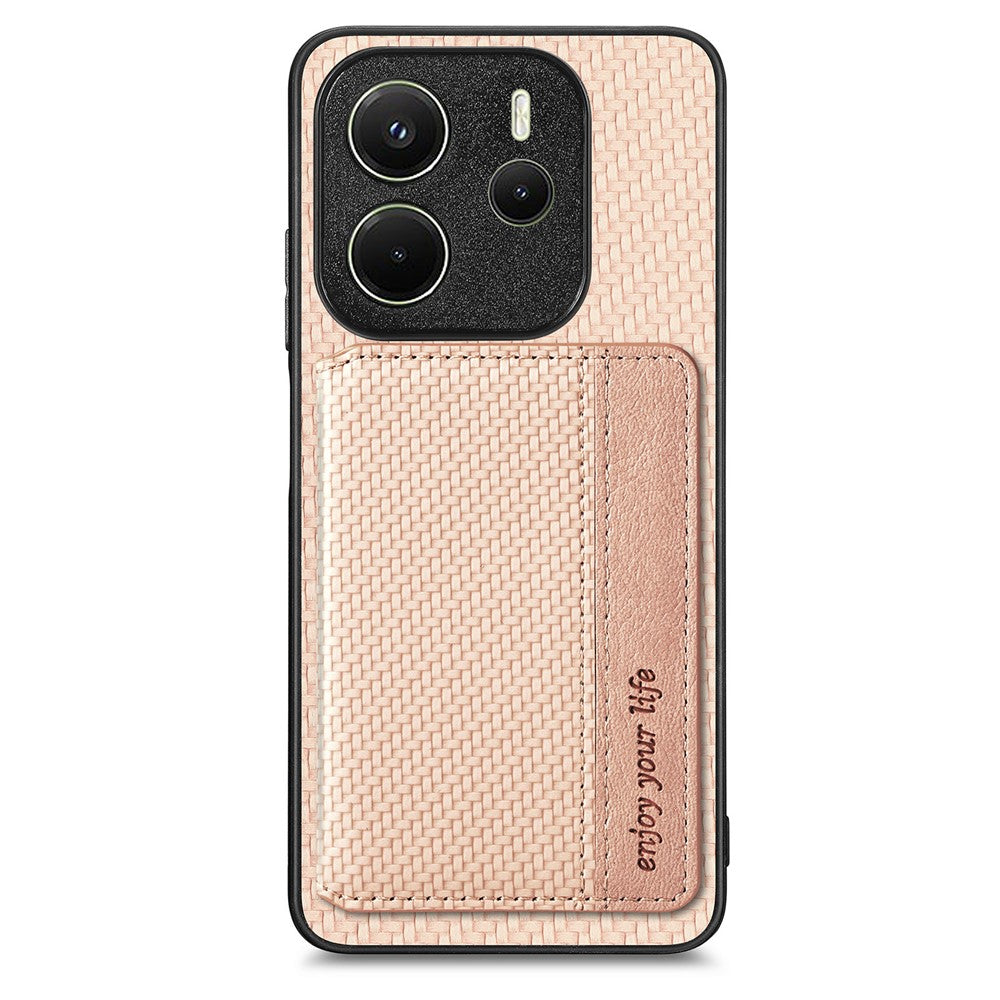 For Xiaomi Redmi Note 14 4G (163.25mm) Case RFID Blocking Carbon Fiber Leather Phone Back Cover with Card Holder