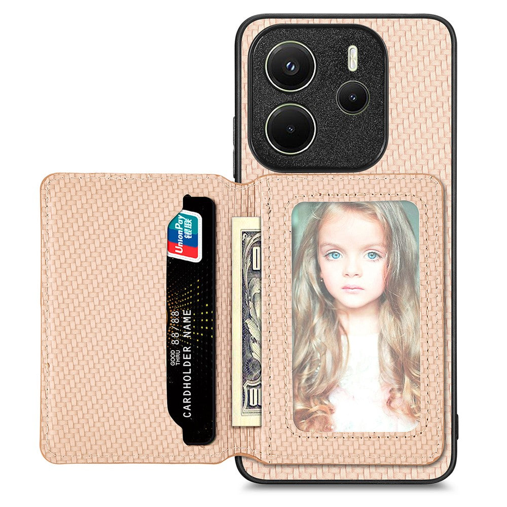 For Xiaomi Redmi Note 14 4G (163.25mm) Case RFID Blocking Carbon Fiber Leather Phone Back Cover with Card Holder