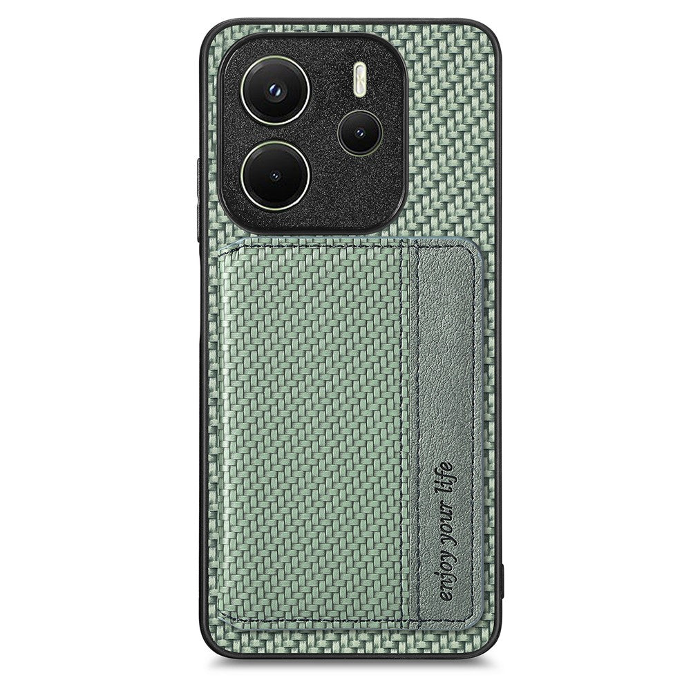 For Xiaomi Redmi Note 14 4G (163.25mm) Case RFID Blocking Carbon Fiber Leather Phone Back Cover with Card Holder
