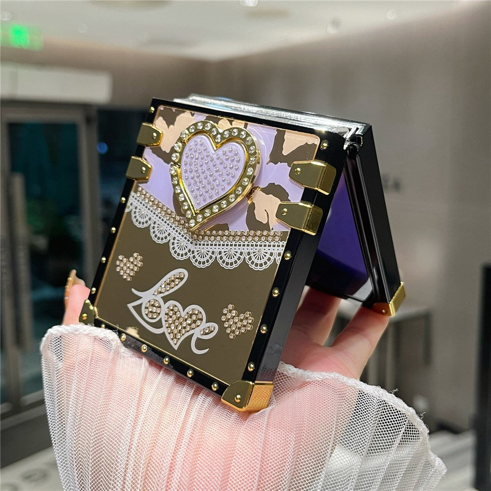 For Samsung Galaxy Z Flip7 FE 5G / Z Flip6 5G Case Heart Pattern Electroplating TPU + PC Phone Cover with Kickstand