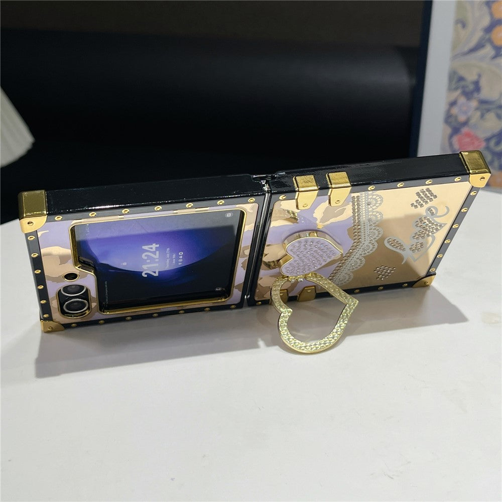 For Samsung Galaxy Z Flip7 FE 5G / Z Flip6 5G Case Heart Pattern Electroplating TPU + PC Phone Cover with Kickstand