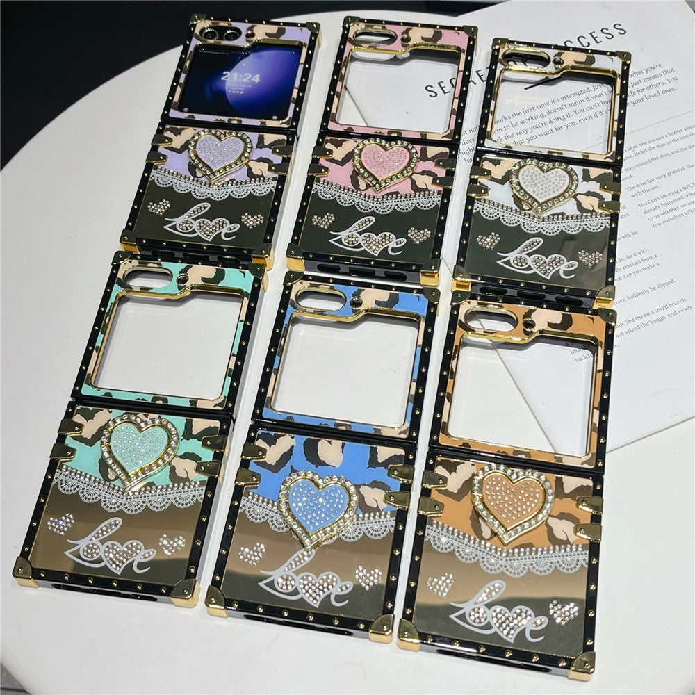 For Samsung Galaxy Z Flip7 FE 5G / Z Flip6 5G Case Heart Pattern Electroplating TPU + PC Phone Cover with Kickstand