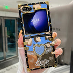 For Samsung Galaxy Z Flip7 FE 5G / Z Flip6 5G Case Heart Pattern Electroplating TPU + PC Phone Cover with Kickstand