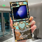 For Samsung Galaxy Z Flip7 FE 5G / Z Flip6 5G Case Heart Pattern Electroplating TPU + PC Phone Cover with Kickstand