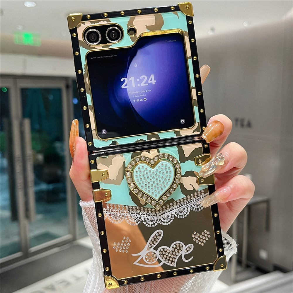 For Samsung Galaxy Z Flip7 FE 5G / Z Flip6 5G Case Heart Pattern Electroplating TPU + PC Phone Cover with Kickstand
