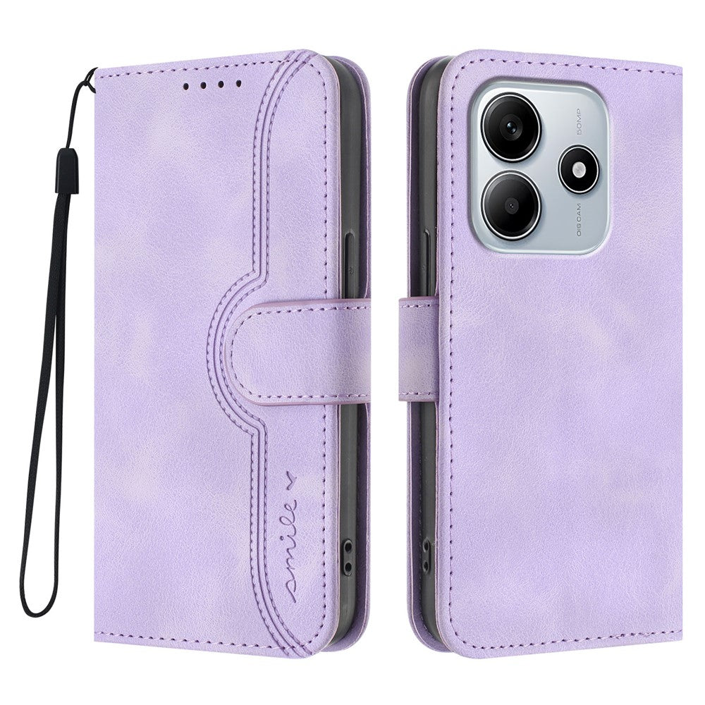 For Xiaomi Redmi Note 14 4G (163.25mm) Leather Case Wallet Stand Smile Imprinted Phone Cover with Strap