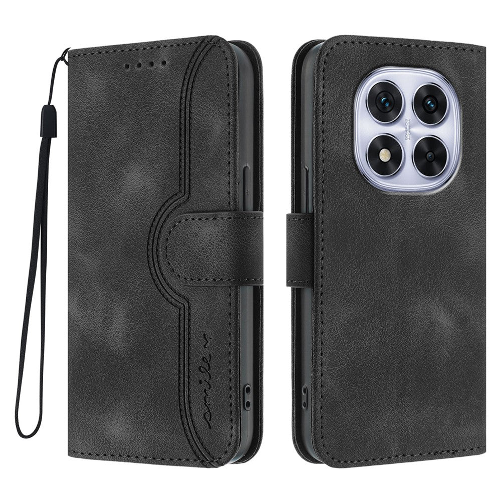 For Xiaomi Redmi Note 14 Pro 4G Leather Case Wallet Stand Smile Imprinted Phone Cover with Strap