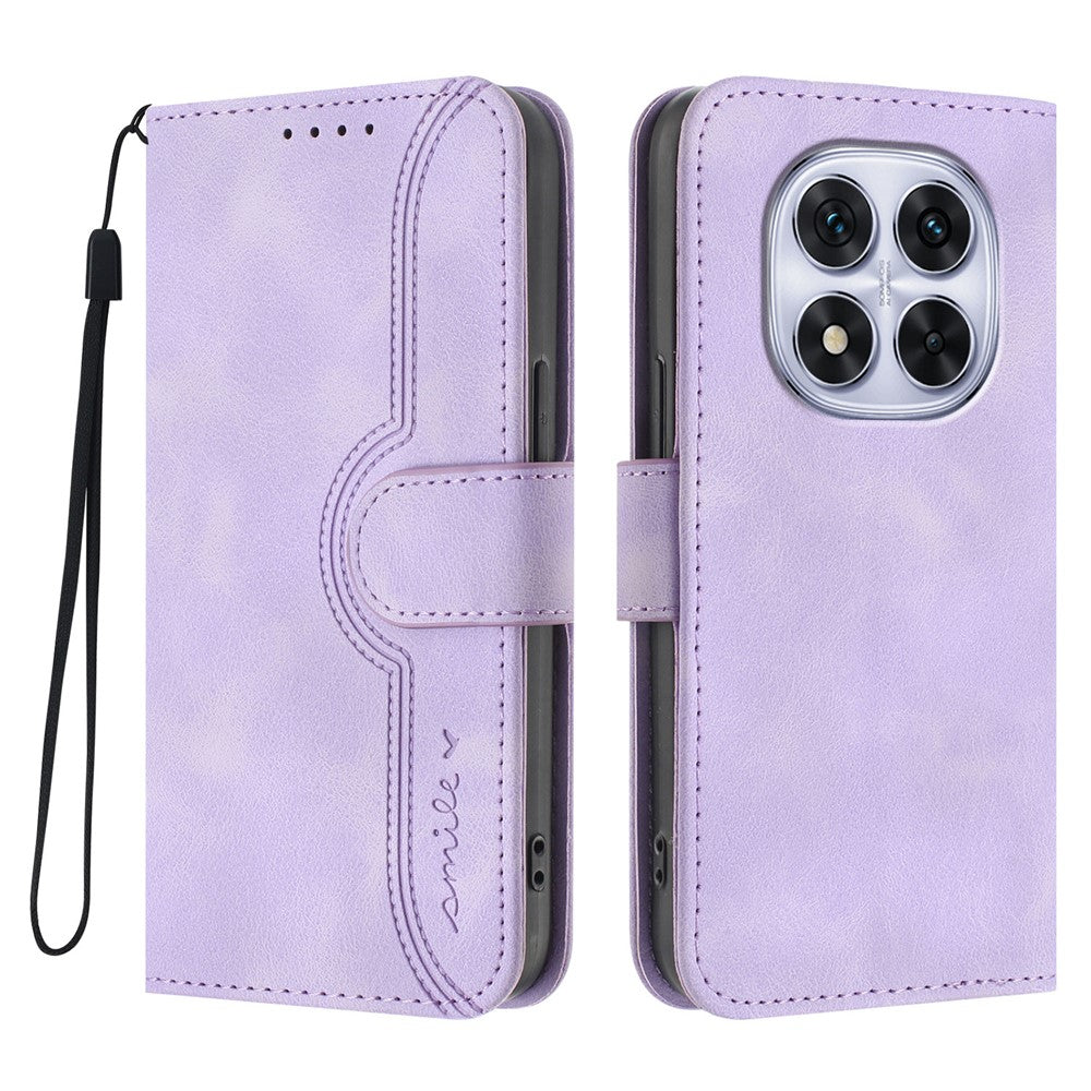 For Xiaomi Redmi Note 14 Pro 4G Leather Case Wallet Stand Smile Imprinted Phone Cover with Strap