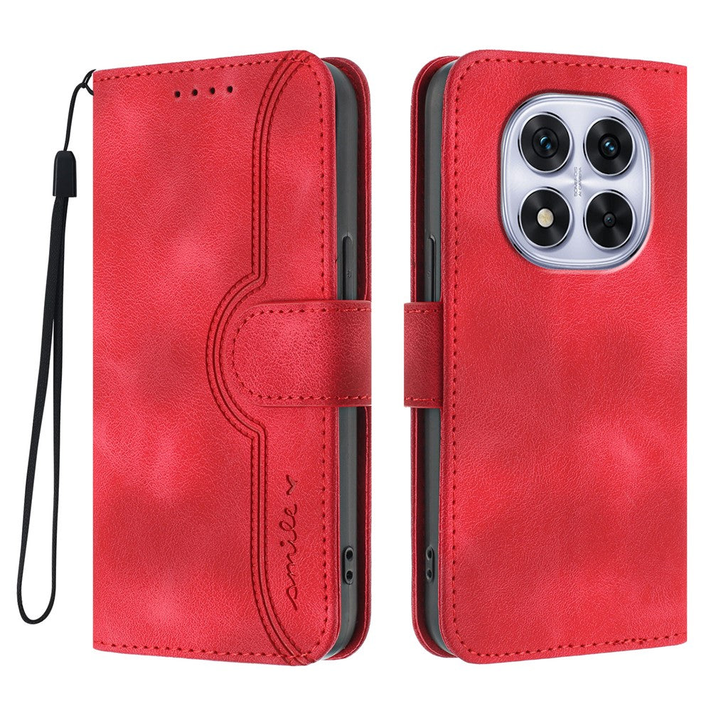 For Xiaomi Redmi Note 14 Pro 4G Leather Case Wallet Stand Smile Imprinted Phone Cover with Strap
