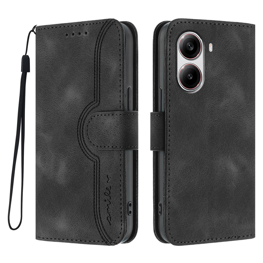 Xiaomi Redmi Turbo 4 5G / Xiaomi Poco X7 Pro 5G Läderfodral Plånboksfodral med Leendepräglad Mobilskal med Rem