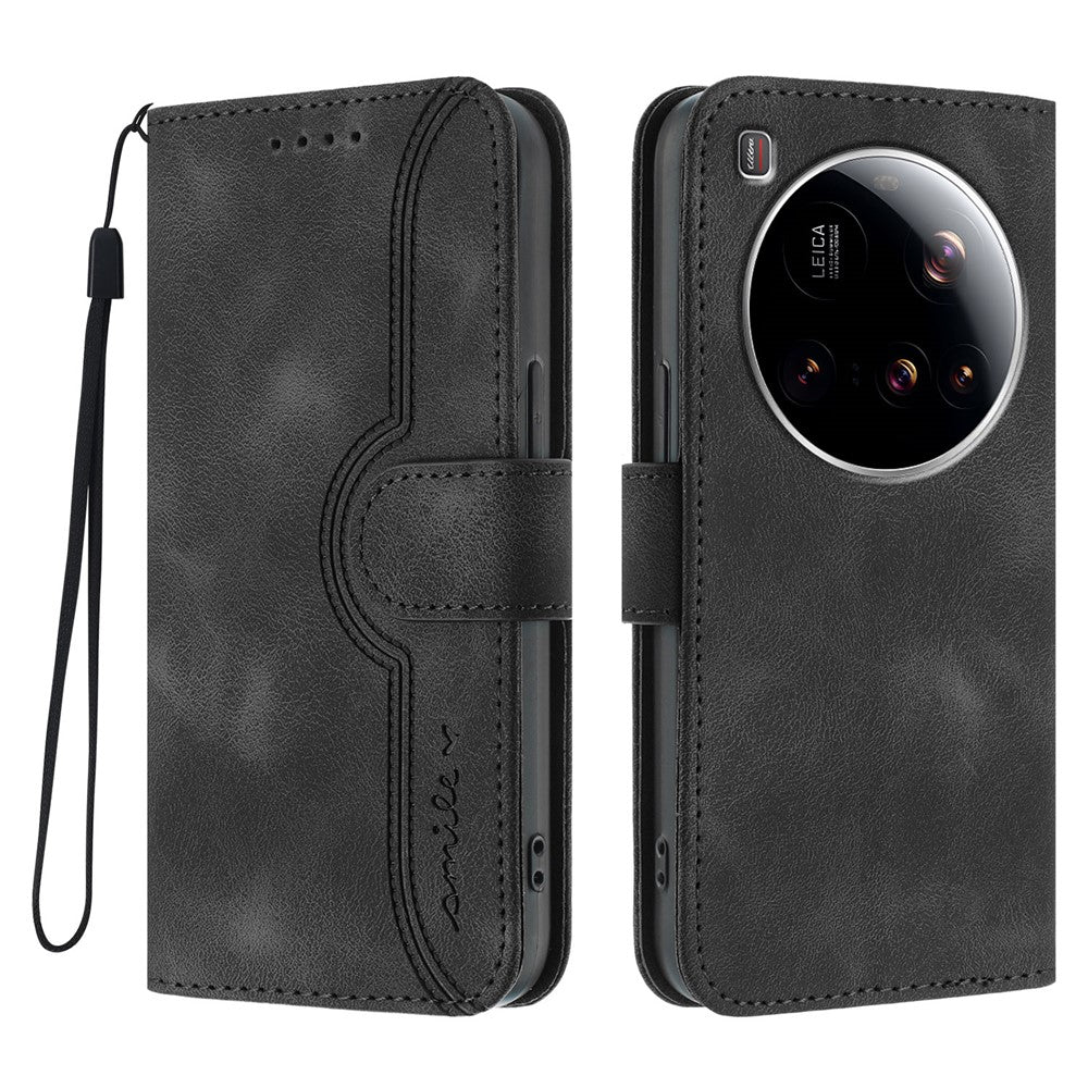 For Xiaomi 15 Ultra Leather Case Wallet Stand Smile Imprinted Phone Cover with Strap