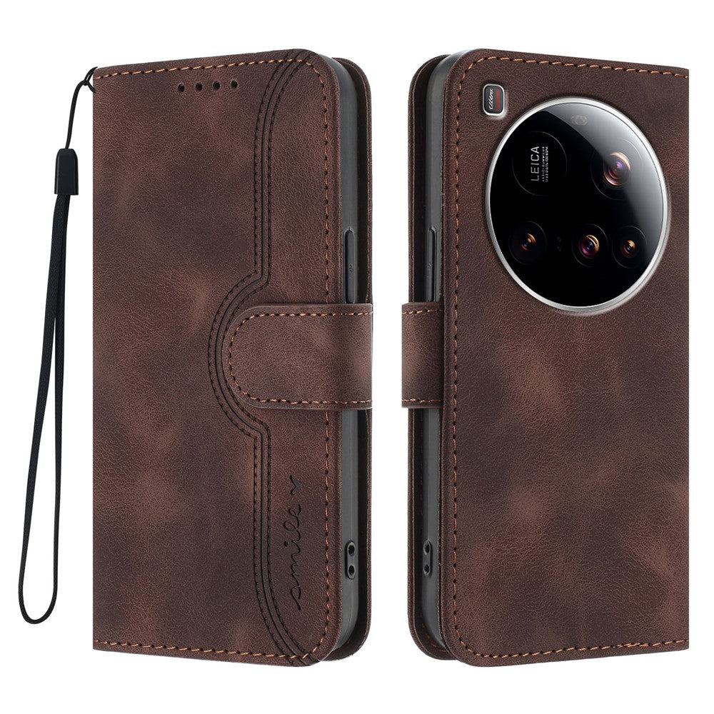 For Xiaomi 15 Ultra Leather Case Wallet Stand Smile Imprinted Phone Cover with Strap