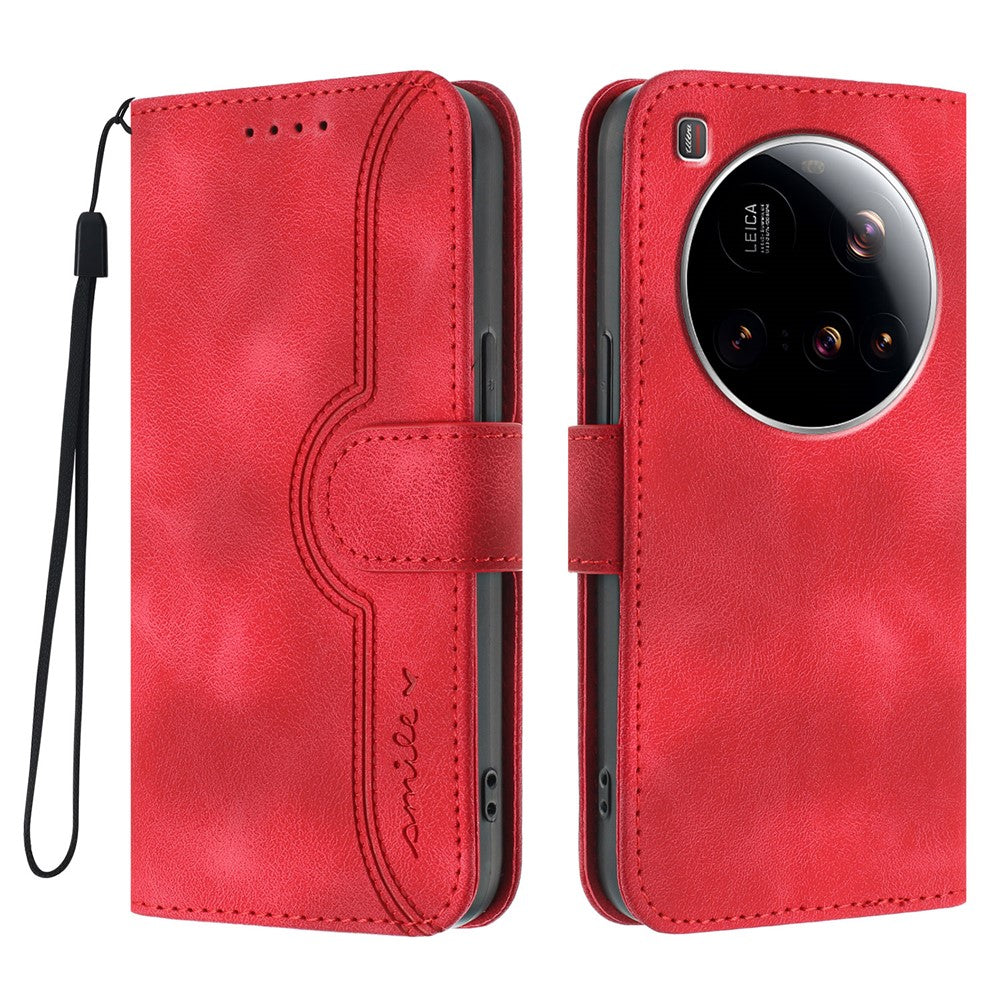 For Xiaomi 15 Ultra Leather Case Wallet Stand Smile Imprinted Phone Cover with Strap