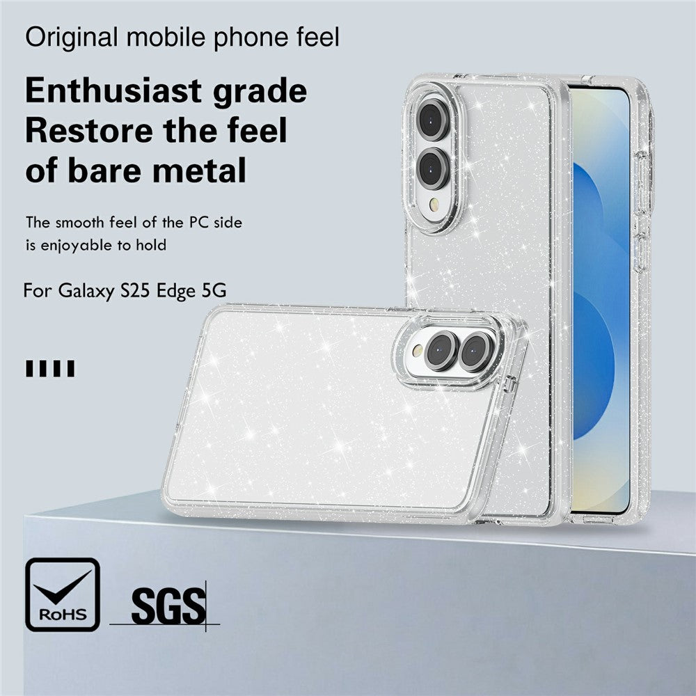 For Samsung Galaxy S25 Edge Case Sparkly Powder Glitter Shiny Soft TPU + Hard PC Back Cover