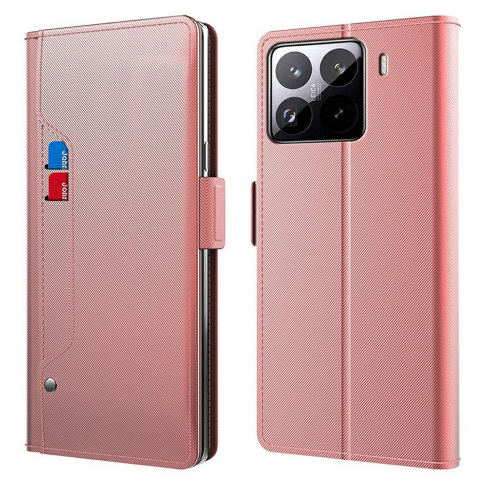 For Xiaomi 15 Case Stand PU Leather Phone Cover Card Holder Mirror