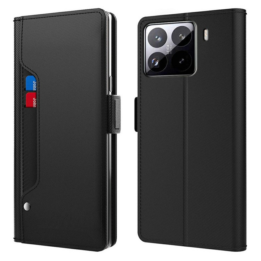 For Xiaomi 15 Pro Case Stand PU Leather Phone Cover Card Holder Mirror