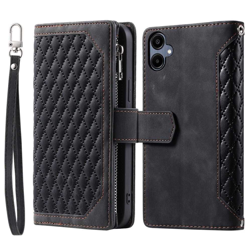 Stil 005 för Samsung Galaxy A06 5G plånboksfodral med rombsömmar i PU-läder