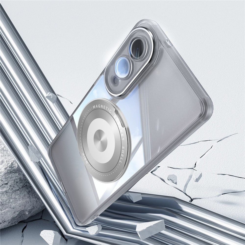 For Samsung Galaxy S25 Edge Magnetic Case PC + TPU Phone Cover with Rotating Metal Kickstand, Lens Protector