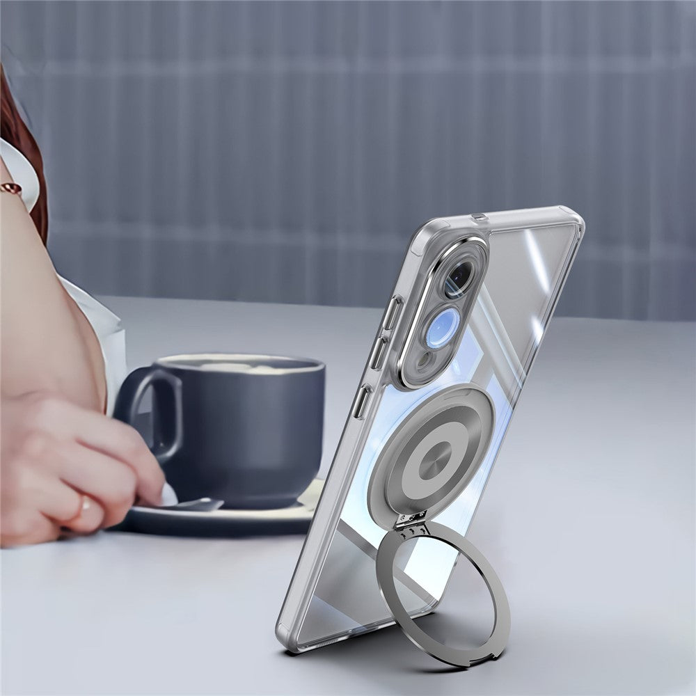 For Samsung Galaxy S25 Edge Magnetic Case PC + TPU Phone Cover with Rotating Metal Kickstand, Lens Protector