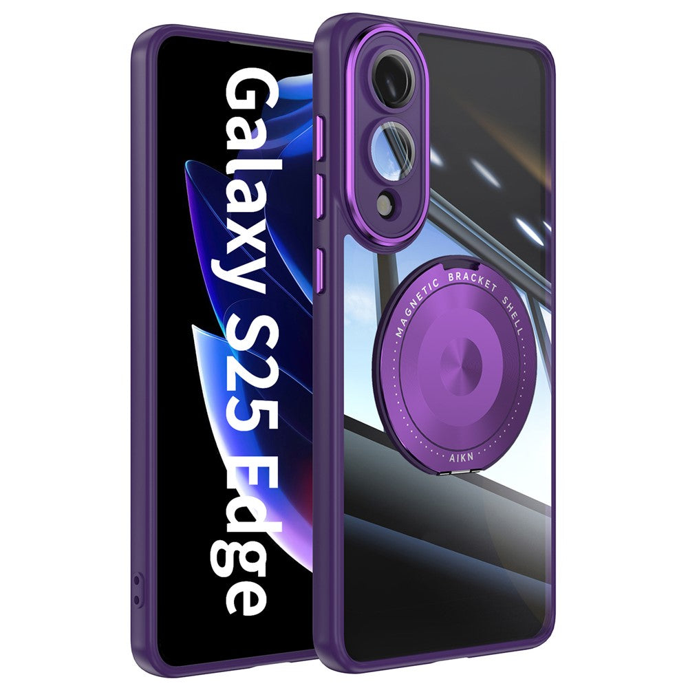 For Samsung Galaxy S25 Edge Magnetic Case PC + TPU Phone Cover with Rotating Metal Kickstand, Lens Protector