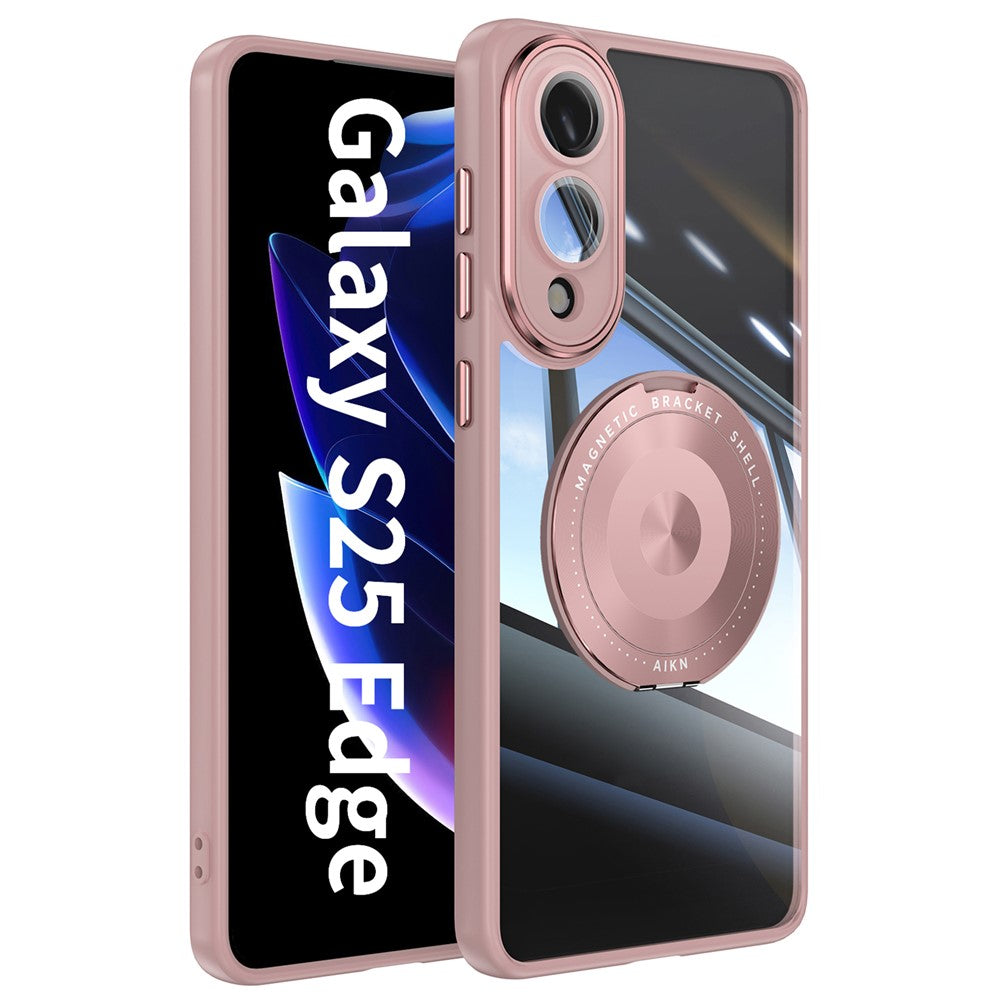 For Samsung Galaxy S25 Edge Magnetic Case PC + TPU Phone Cover with Rotating Metal Kickstand, Lens Protector