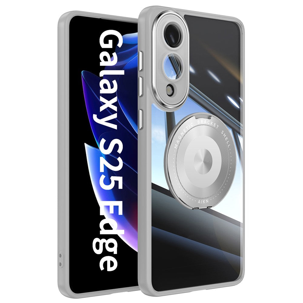For Samsung Galaxy S25 Edge Magnetic Case PC + TPU Phone Cover with Rotating Metal Kickstand, Lens Protector