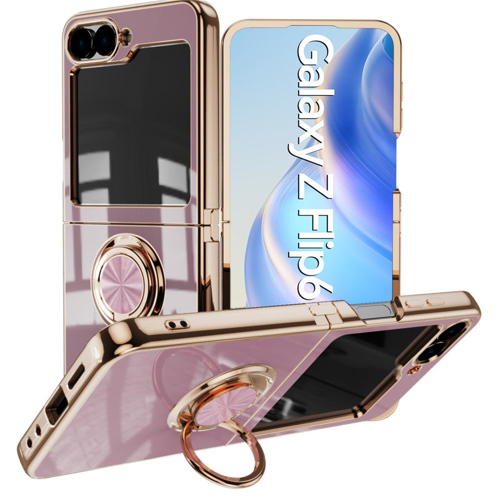 For Samsung Galaxy Z Flip7 FE 5G / Z Flip6 5G Case Precise Cutouts 6D Electroplating TPU Phone Cover with Ring Holder