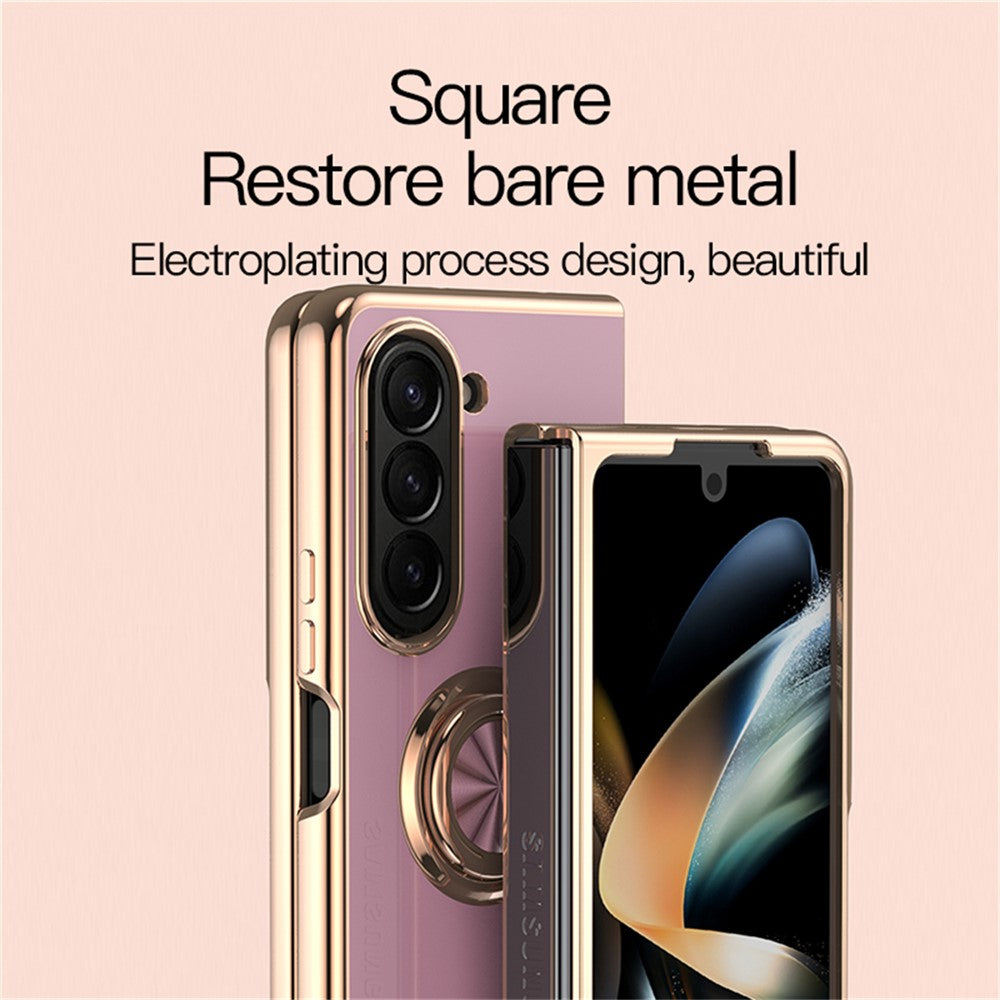 For Samsung Galaxy Z Fold5 5G Case Precise Cutouts 6D Electroplating TPU Phone Cover with Ring Holder
