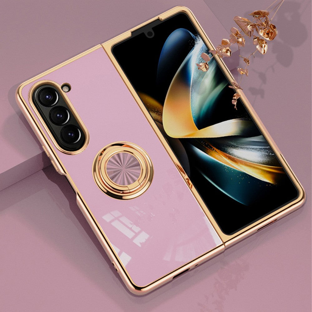 For Samsung Galaxy Z Fold5 5G Case Precise Cutouts 6D Electroplating TPU Phone Cover with Ring Holder