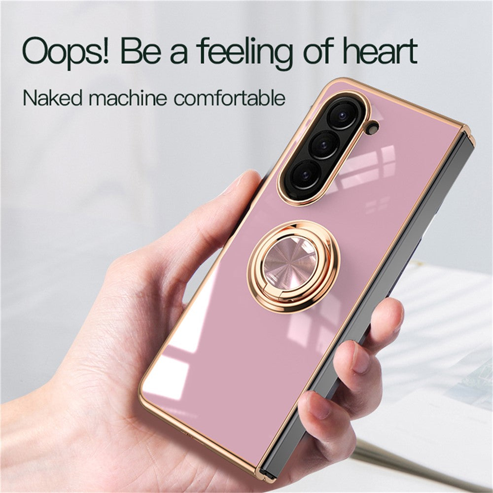For Samsung Galaxy Z Fold5 5G Case Precise Cutouts 6D Electroplating TPU Phone Cover with Ring Holder