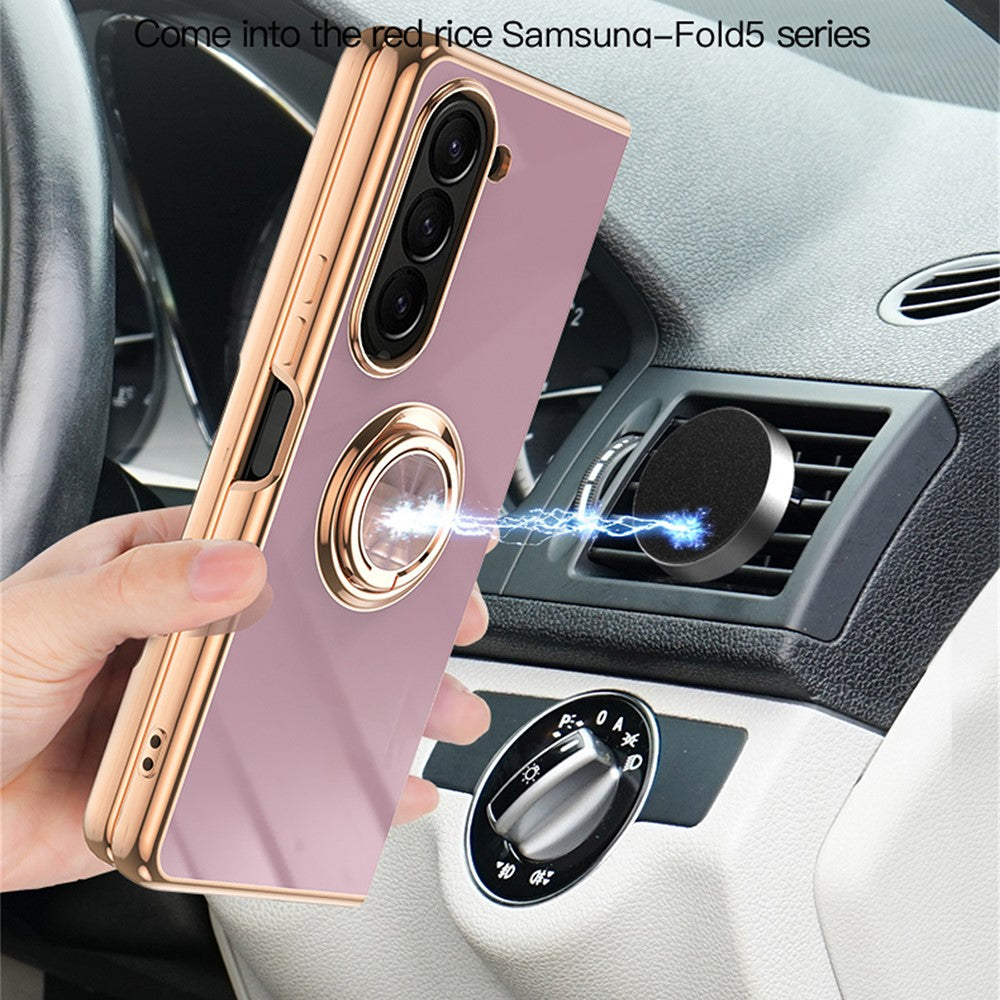 For Samsung Galaxy Z Fold5 5G Case Precise Cutouts 6D Electroplating TPU Phone Cover with Ring Holder
