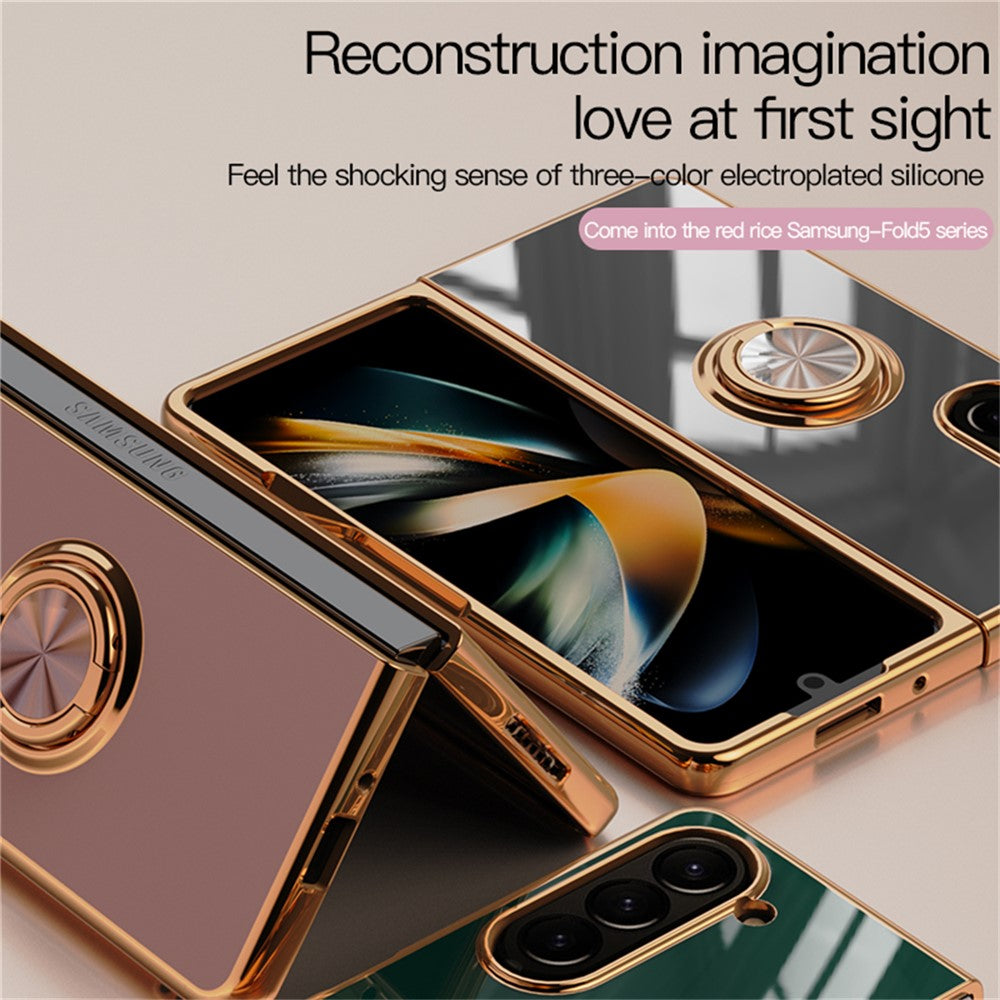 For Samsung Galaxy Z Fold5 5G Case Precise Cutouts 6D Electroplating TPU Phone Cover with Ring Holder