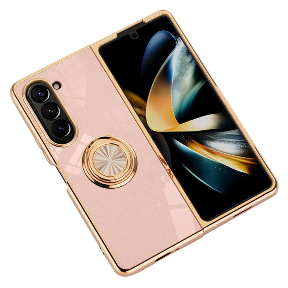 For Samsung Galaxy Z Fold5 5G Case Precise Cutouts 6D Electroplating TPU Phone Cover with Ring Holder