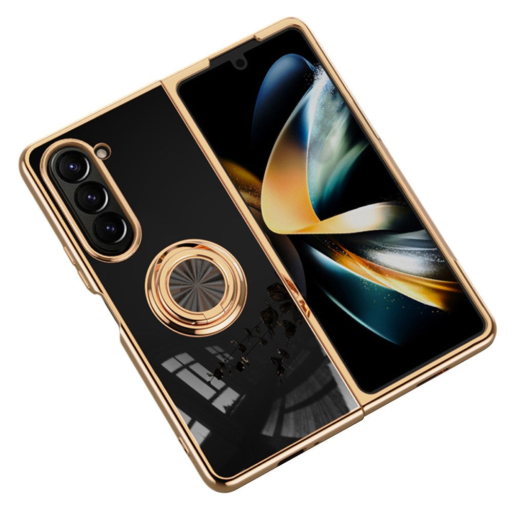 For Samsung Galaxy Z Fold5 5G Case Precise Cutouts 6D Electroplating TPU Phone Cover with Ring Holder
