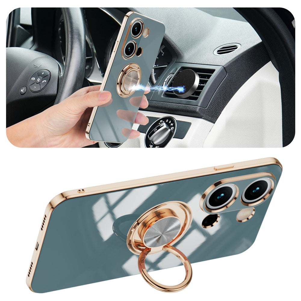 For Xiaomi Redmi Note 13 Pro 4G / Poco M6 Pro 4G Case Precise Cutouts 6D Electroplating TPU Phone Cover with Ring Holder