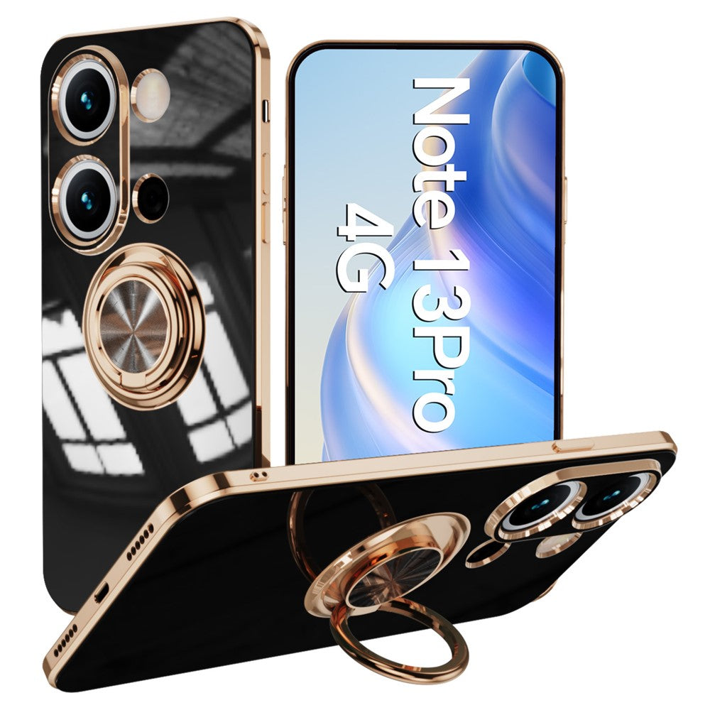 For Xiaomi Redmi Note 13 Pro 4G / Poco M6 Pro 4G Case Precise Cutouts 6D Electroplating TPU Phone Cover with Ring Holder