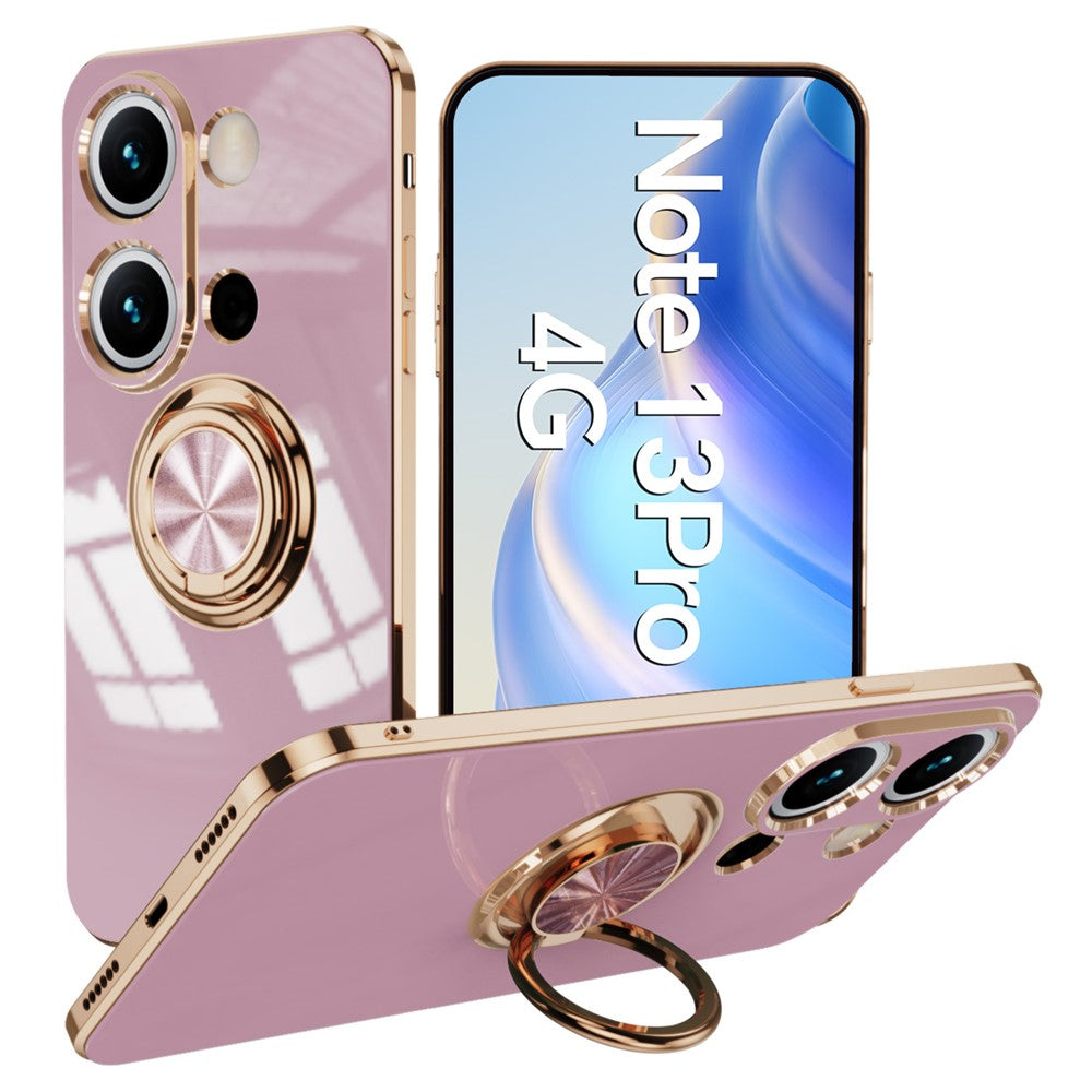 For Xiaomi Redmi Note 13 Pro 4G / Poco M6 Pro 4G Case Precise Cutouts 6D Electroplating TPU Phone Cover with Ring Holder