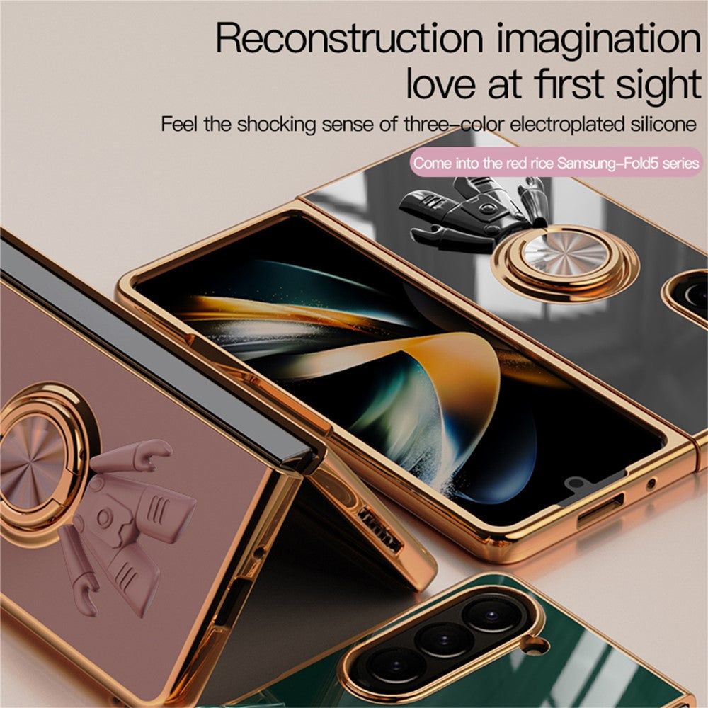 For Samsung Galaxy Z Fold5 5G Case with Astronaut Ring Kickstand 6D Electroplating TPU Phone Cover