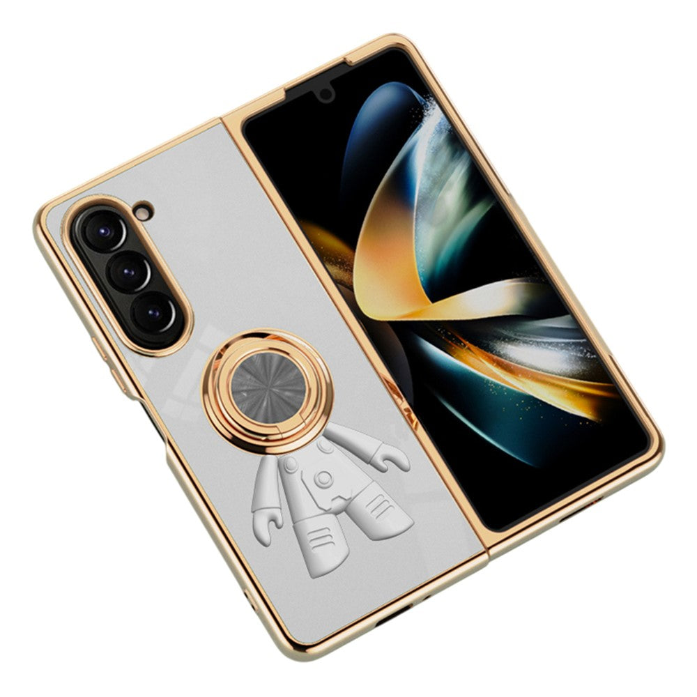For Samsung Galaxy Z Fold5 5G Case with Astronaut Ring Kickstand 6D Electroplating TPU Phone Cover