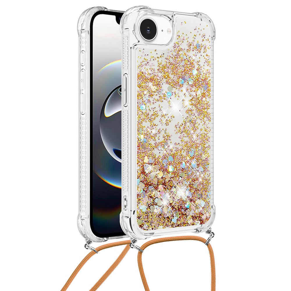 For iPhone 17e / 16e TPU Case Quicksand Design Phone Cover with Lanyard