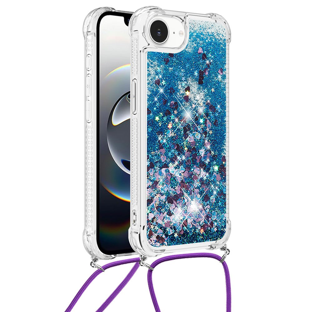 For iPhone 17e / 16e TPU Case Quicksand Design Phone Cover with Lanyard