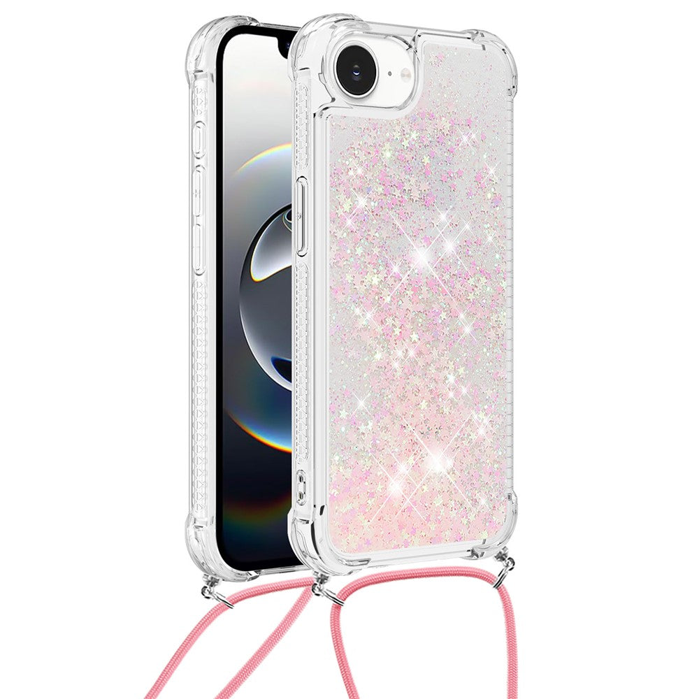 For iPhone 17e / 16e TPU Case Quicksand Design Phone Cover with Lanyard