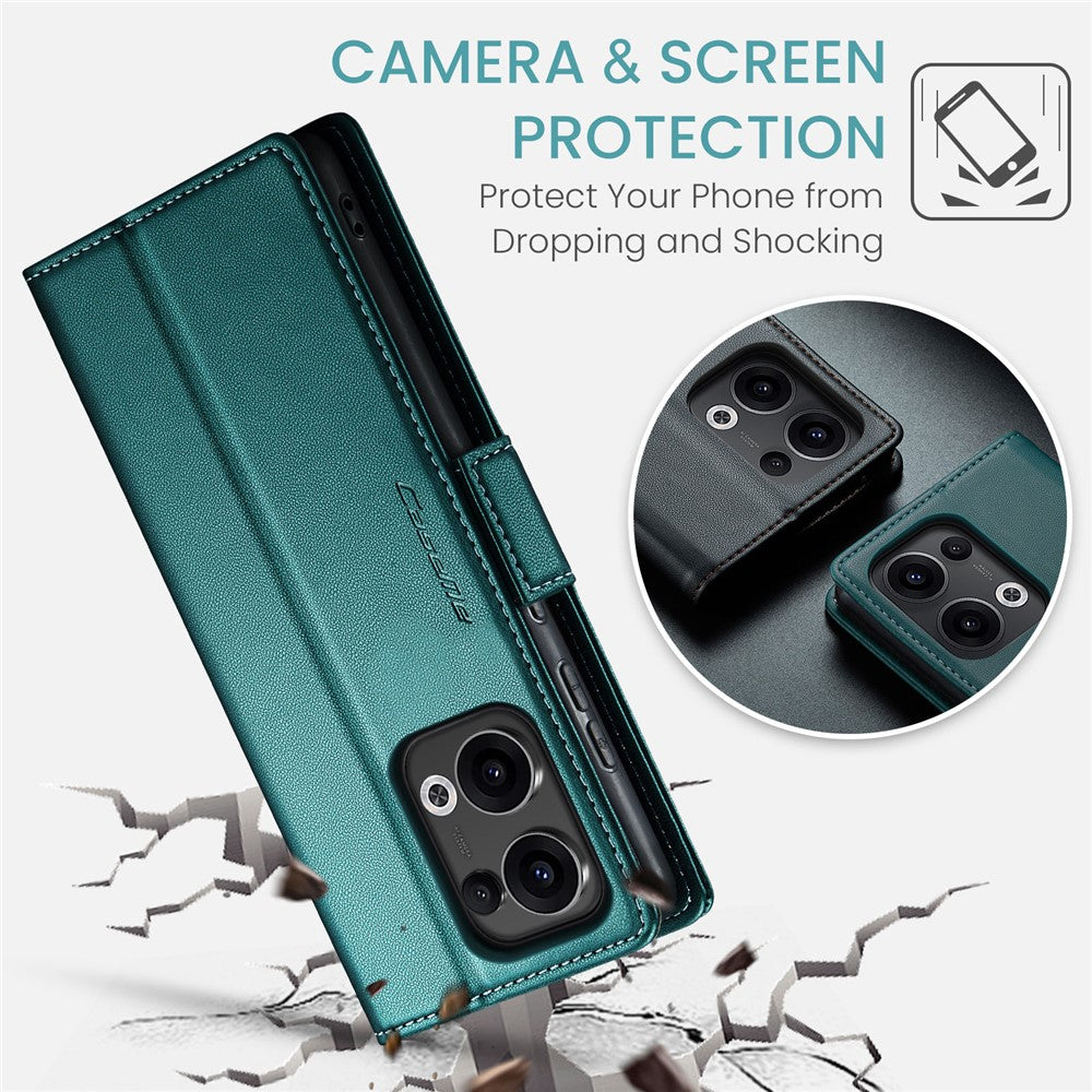 CASEME För Oppo Reno13 5G (Global) Skal 023 Serien RFID-blockerande Läderplånboksfodral med Stativ