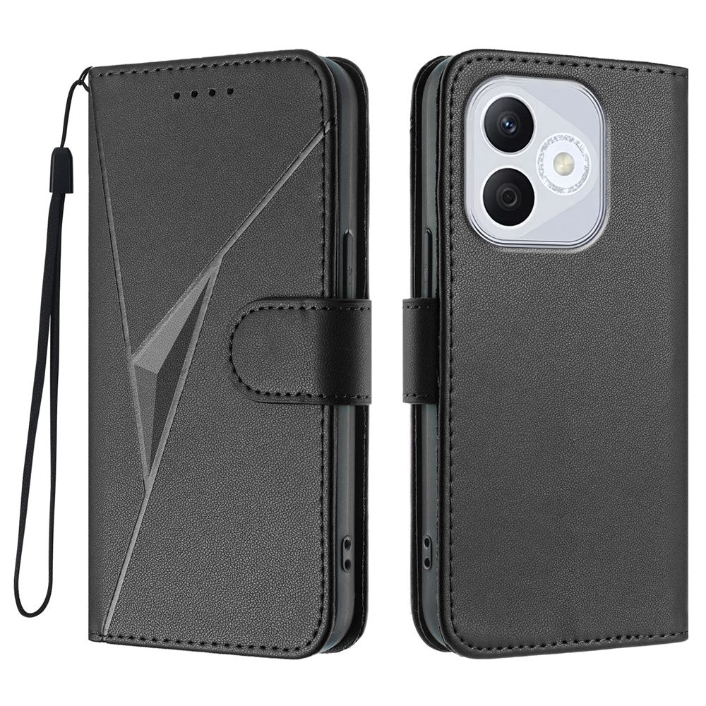 Honor 400 Lite 5G Cover med trekantet mønster i læder og lanyard