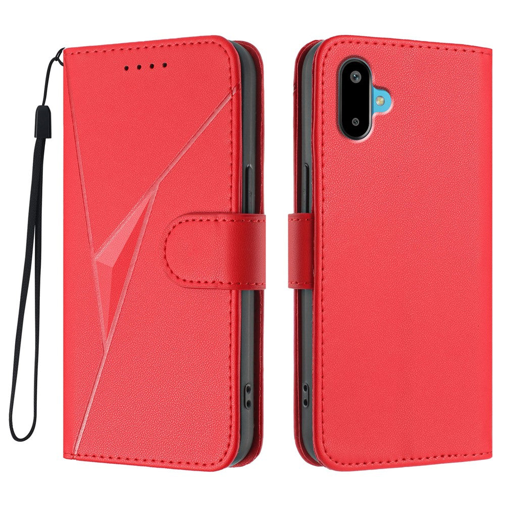 For Samsung Galaxy M16 5G / Galaxy F16 5G Case Triangle Imprint Leather Phone Cover with Lanyard