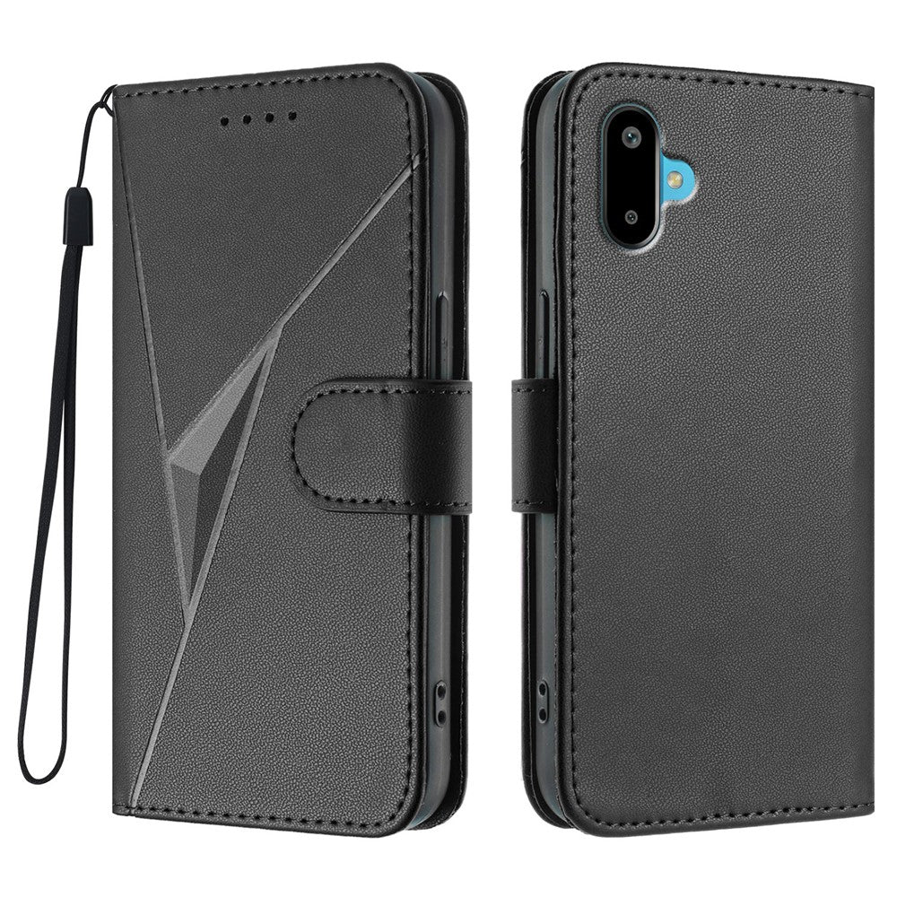 For Samsung Galaxy M16 5G / Galaxy F16 5G Case Triangle Imprint Leather Phone Cover with Lanyard
