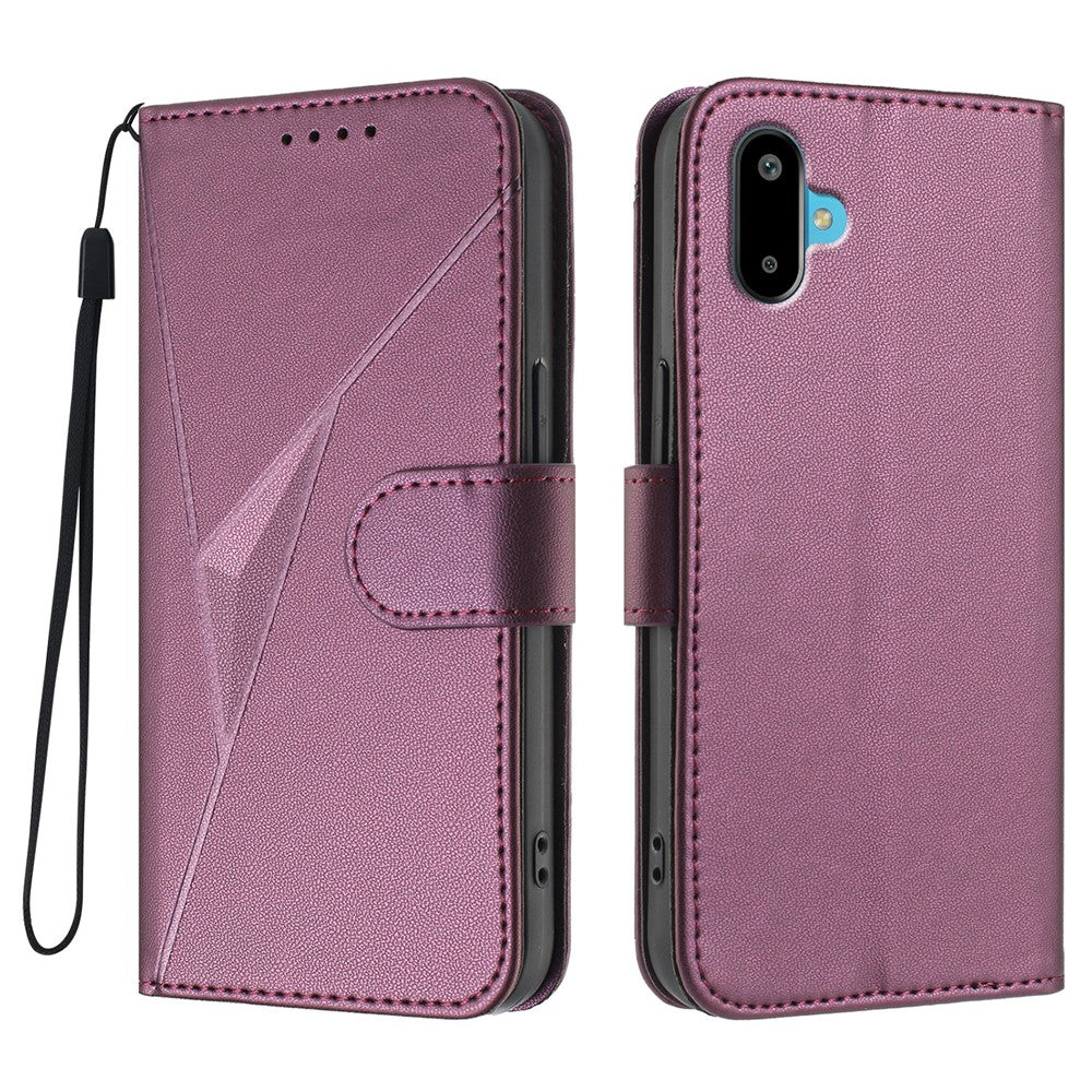 For Samsung Galaxy M16 5G / Galaxy F16 5G Case Triangle Imprint Leather Phone Cover with Lanyard