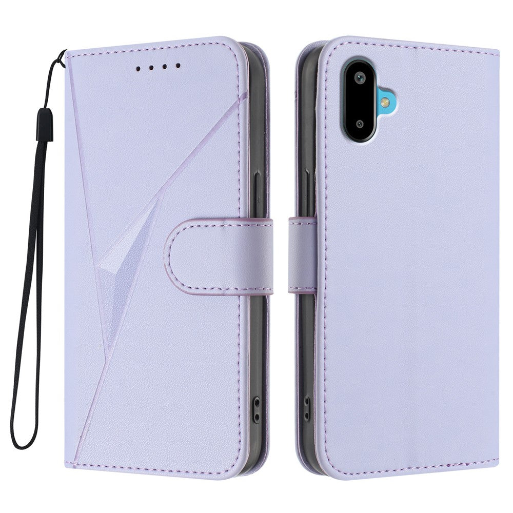 For Samsung Galaxy M16 5G / Galaxy F16 5G Case Triangle Imprint Leather Phone Cover with Lanyard