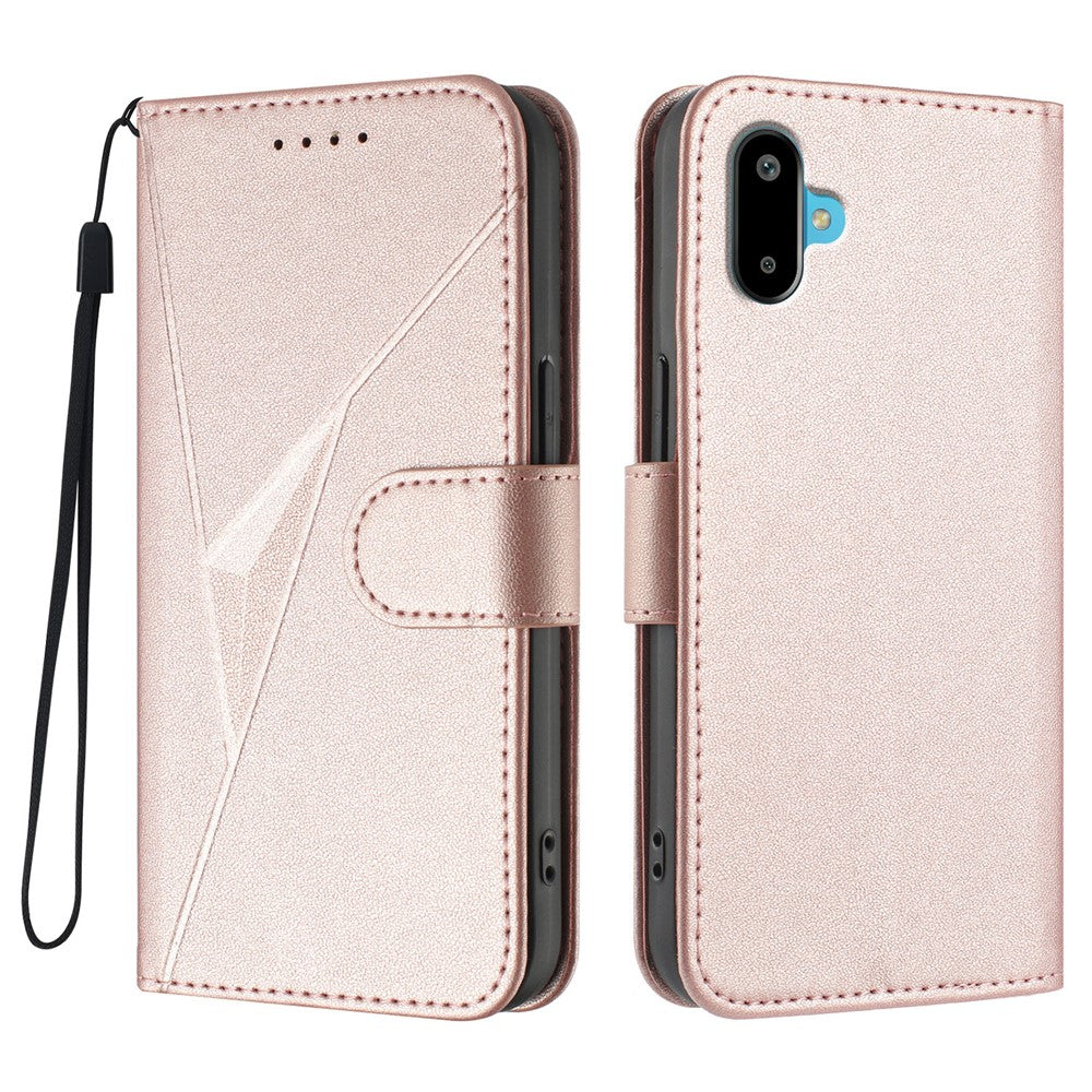 For Samsung Galaxy M16 5G / Galaxy F16 5G Case Triangle Imprint Leather Phone Cover with Lanyard