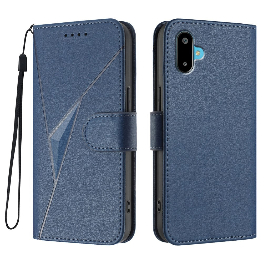 For Samsung Galaxy M16 5G / Galaxy F16 5G Case Triangle Imprint Leather Phone Cover with Lanyard